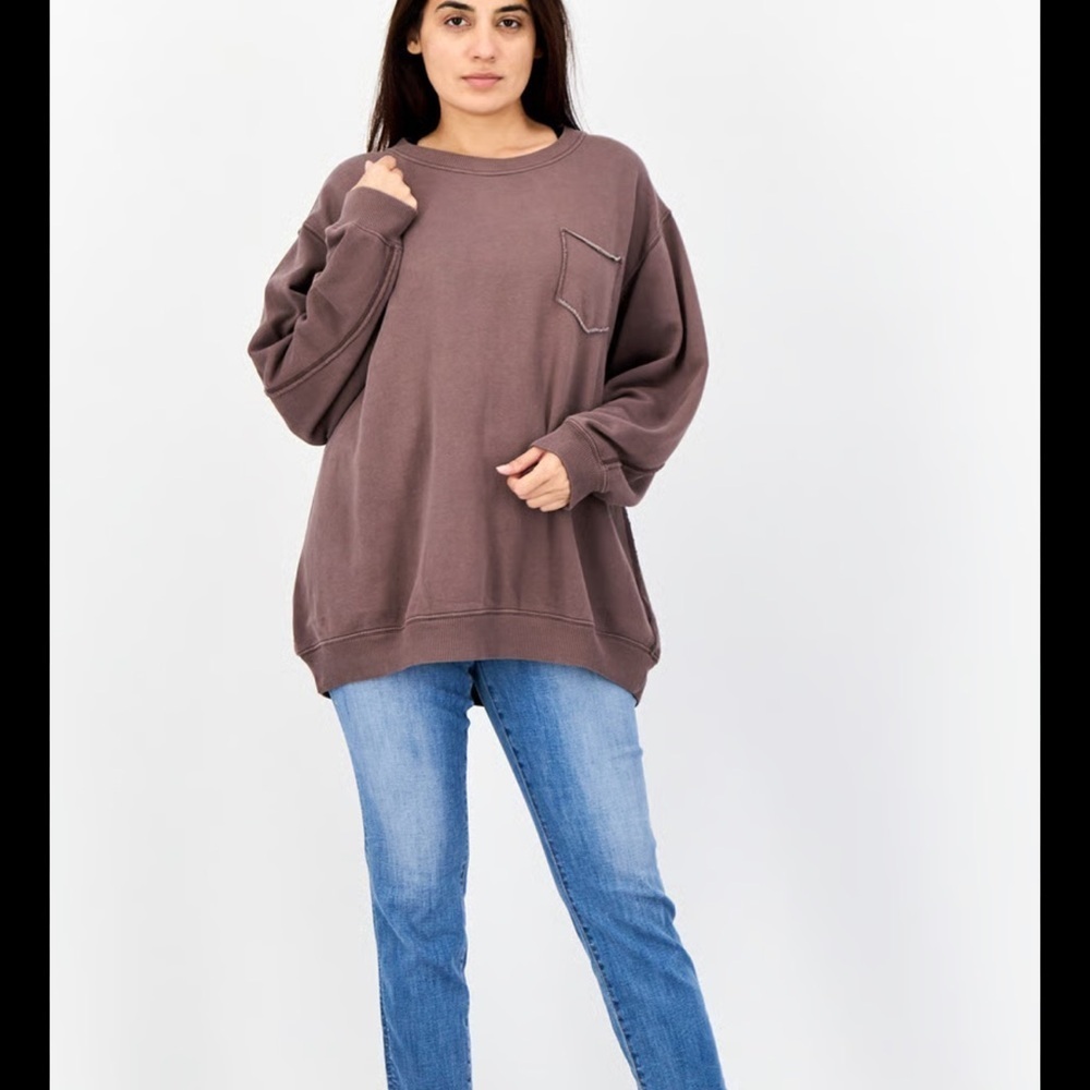 Aerie Oversized Plum Brown Pocket Crewneck Sweatshirt Size XS Women’s
